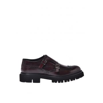 Pantofi monk brogue din piele - Visiniu