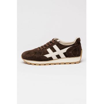 Pantofi sport de piele intoarsa cu talpa plata - Maro inchis/Alb fildes