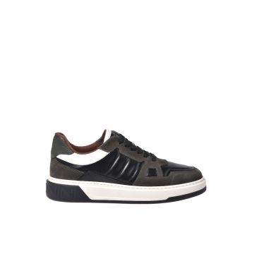 Pantofi sport flatform cu garnituri din piele intoarsa - Verde