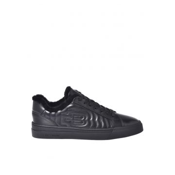 Pantofi sport flatform din piele cu logo - Negru