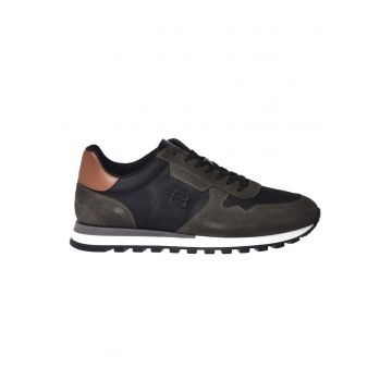 Pantofi sport flatform din piele intoarsa cu insertii din piele - Verde