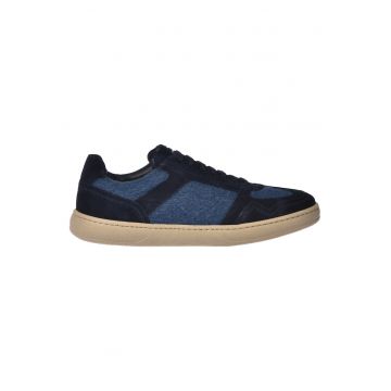 Pantofi sport low-cut cu garnituri de piele intoarsa - Albastru