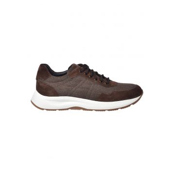 Pantofi sport low-cut cu garnituri de piele intoarsa - Maro