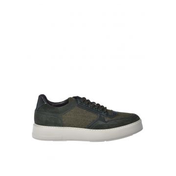 Pantofi sport low-cut de piele intoarsa si lana - Verde