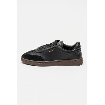 Pantofi sport low-cut de piele si piele intoarsa - Negru