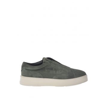 Pantofi sport low-cut slip-on din piele intoarsa - Verde