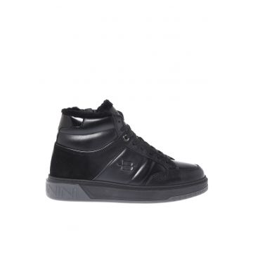 Pantofi sport mid-cut din piele - Negru