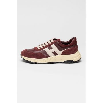 Pantofi sport wedge cu insertii din piele intoarsa Hyperlight - Alb fildes/Violet pruna