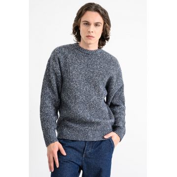 Pulover cu decolteu la baza gatului si maneci cazute - Albastru melange