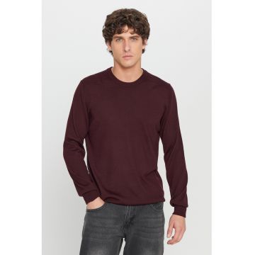 Pulover din amestec de lana cu decolteu la baza gatului - Violet pruna