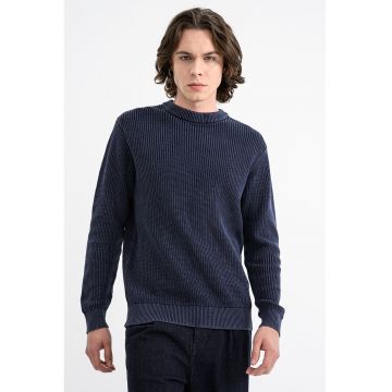 Pulover din bumbac cu decolteu la baza gatului Anaka - Bleumarin