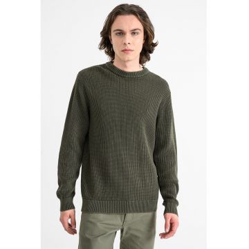 Pulover din bumbac cu decolteu la baza gatului Anaka - Kaki pal