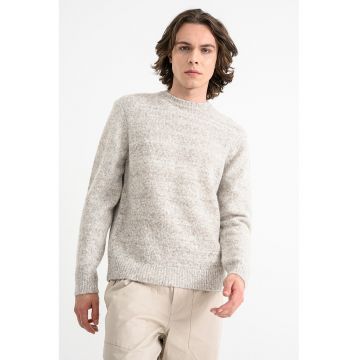 Pulover tricotat cu decolteu la baza gatului - Gri deschis melange