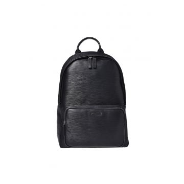 Rucsac din piele cu buzunar frontal - Negru