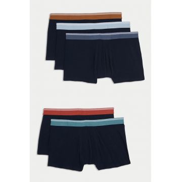 Set de boxeri - 5 perechi - Verde/Maro/Albastru ultramarin