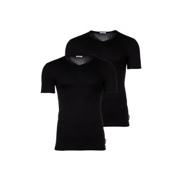 Set de tricouri cu decolteu in V - 2 piese - Negru