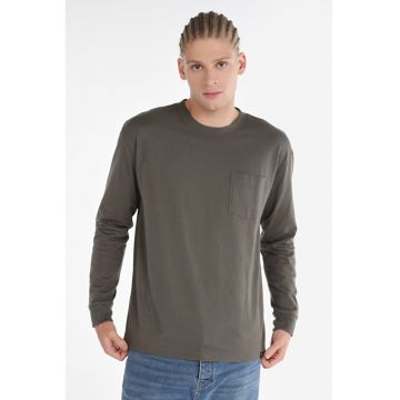 Tricou Cu Maneca Lunga De Barbati Kaki Regular Fit - Kaki