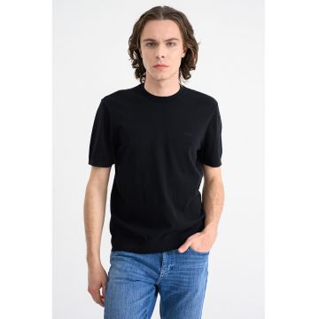 Tricou de bumbac cu decolteu la baza gatului - Negru