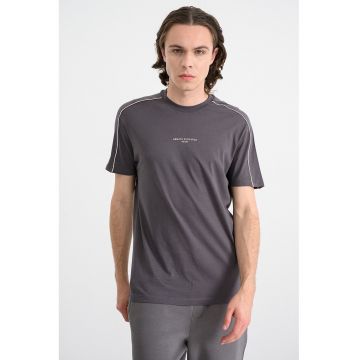 Tricou de bumbac cu decolteu la baza gatului si logo - Gri antracit