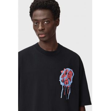 Tricou de bumbac cu imprimeu si maneci cazute - Negru/Coral/Albastru azur
