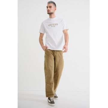 Tricou de bumbac cu logo brodat - Alb