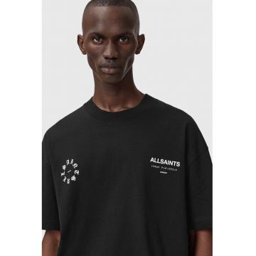 Tricou de bumbac cu logo si maneci cazute - Alb/Negru stins
