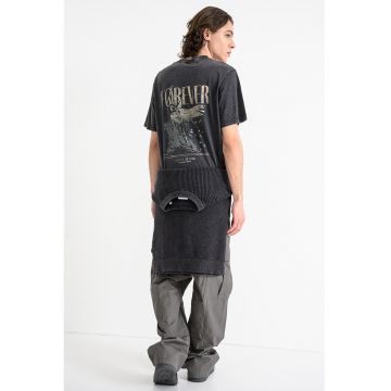 Tricou de bumbac organic cu imprimeu pe partea din spate - Gri/Galben/Negru stins