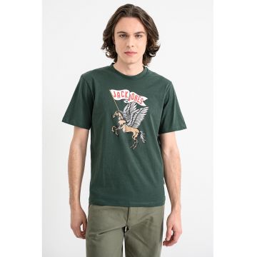 Tricou de bumbac organic cu model cu craniu Holiday - Alb/Verde/Maro