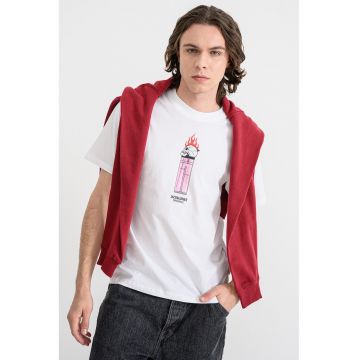 Tricou de bumbac organic cu model cu craniu Holiday - Rosu/Alb/Roz