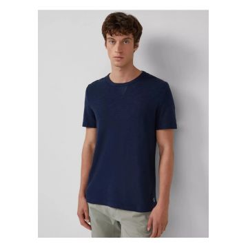 Tricou din bumbac cu decolteu la baza gatului - Bleumarin inchis