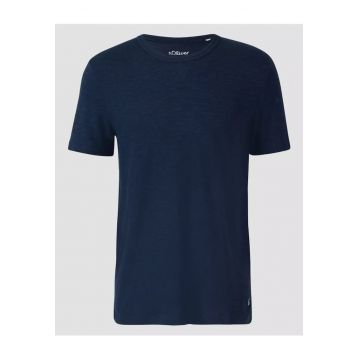 Tricou din bumbac cu decolteu la baza gatului - Bleumarin inchis