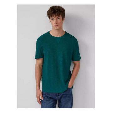 Tricou din bumbac cu decolteu la baza gatului - Verde inchis