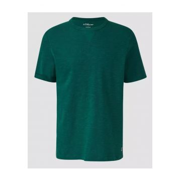 Tricou din bumbac cu decolteu la baza gatului - Verde inchis