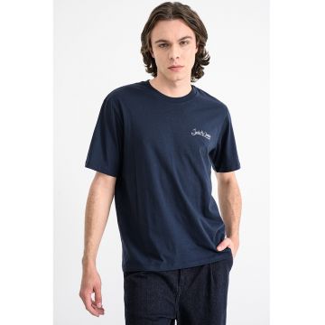 Tricou din bumbac cu decolteu la baza gatului Yuki - Alb/Bleumarin