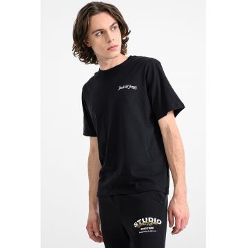 Tricou din bumbac cu decolteu la baza gatului Yuki - Alb/Negru