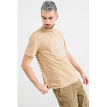 Tricou din bumbac cu logo brodat - Maro nisip