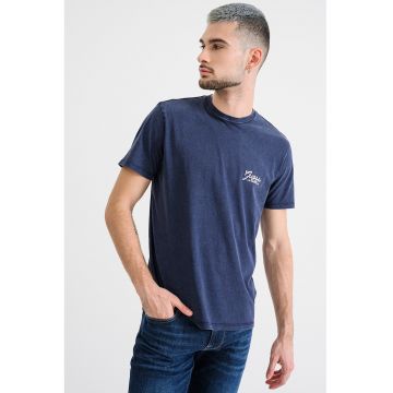 Tricou din bumbac cu logo pe partea din spate - Albastru indigo