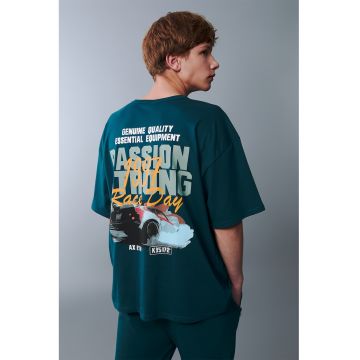 Tricou lejer de bumbac cu imprimeu - Galben sofran/Albastru glaciar/Albastru petrol