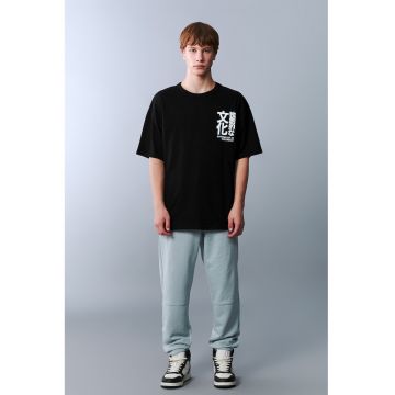 Tricou lejer de bumbac cu imprimeu - Negru/Coral/Alb optic