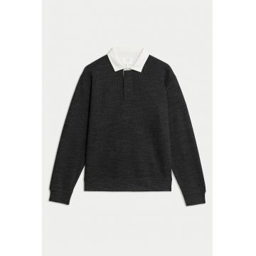 Bluza de trening cu guler clasic contrastant - Gri antracit