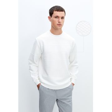 Bluza de trening cu model texturat si decolteu la baza gatu;ui - Alb