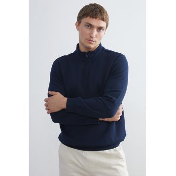 Bluza de trening din amestec de bumbac cu fenta cu fermoar - Bleumarin