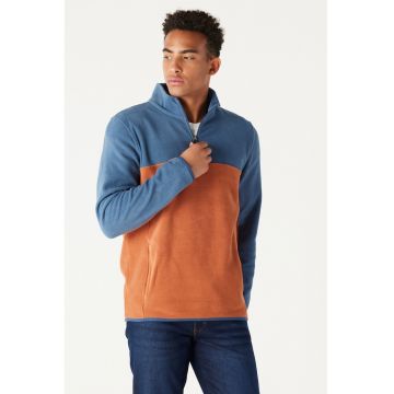 Bluza de trening din fleece cu fenta cu fermoar - Albastru lavanda/Portocaliu stins