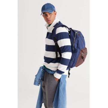 Bluza de trening polo cu dungi - Albastru inchis/Alb optic