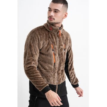 Bluza de trening pufoasa cu fermoar si buzunare Uliste - Maro taupe