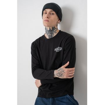 Bluza din bumbac cu decolteu la baza gatului si imprimeu logo - Alb/Negru