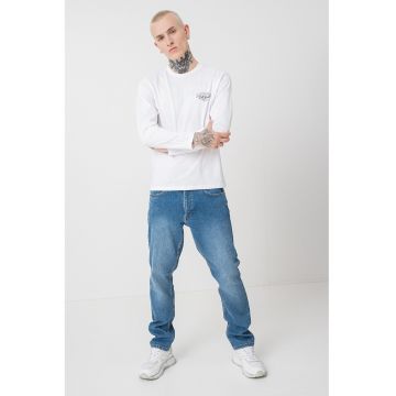 Bluza din bumbac cu decolteu la baza gatului si imprimeu logo - Negru/Alb optic