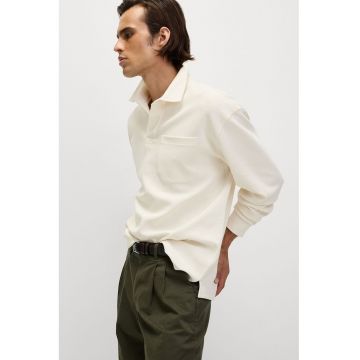 Bluza polo cu buzunar pe piept - Alb fildes