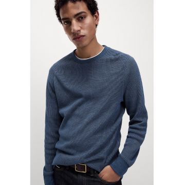 Bluza texturata de trening cu decolteu la baza gatului - Albastru indigo