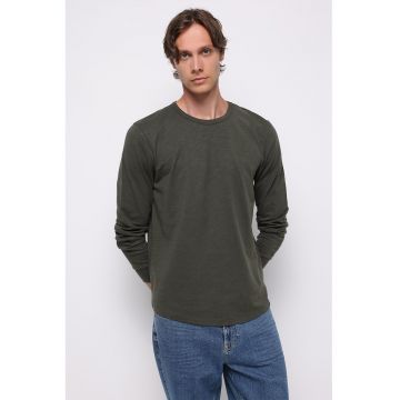 Bluza uni cu decolteu la baza gatului - Verde padure